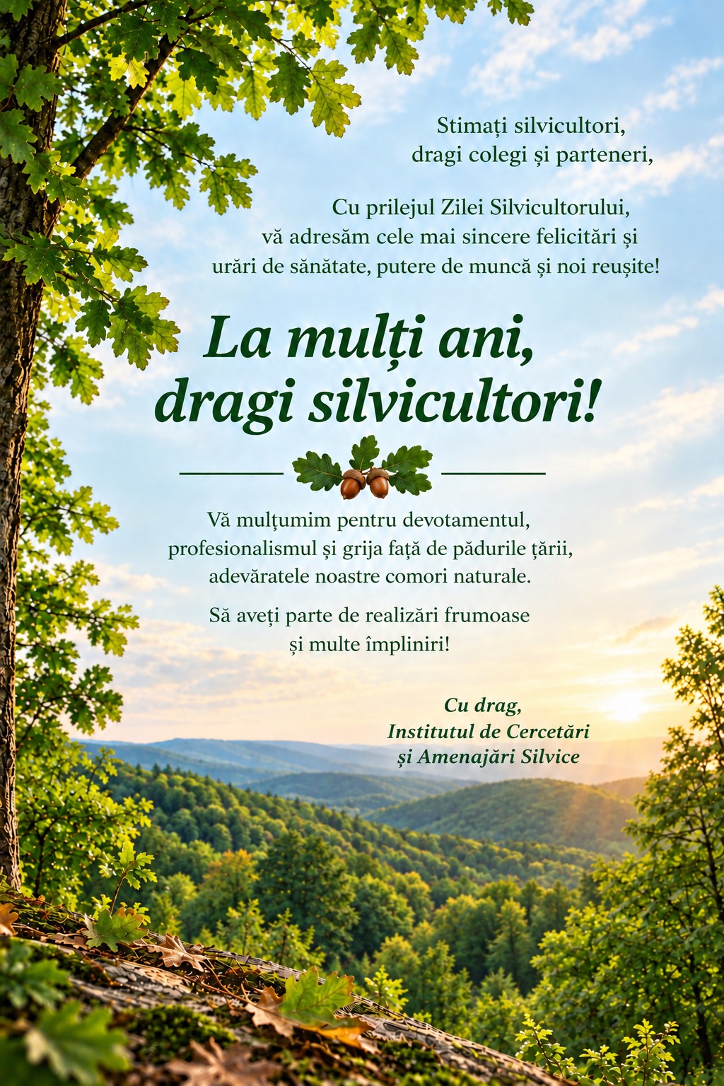 Mesaj de felicitare cu prilejul zilei silvicultorului 2026